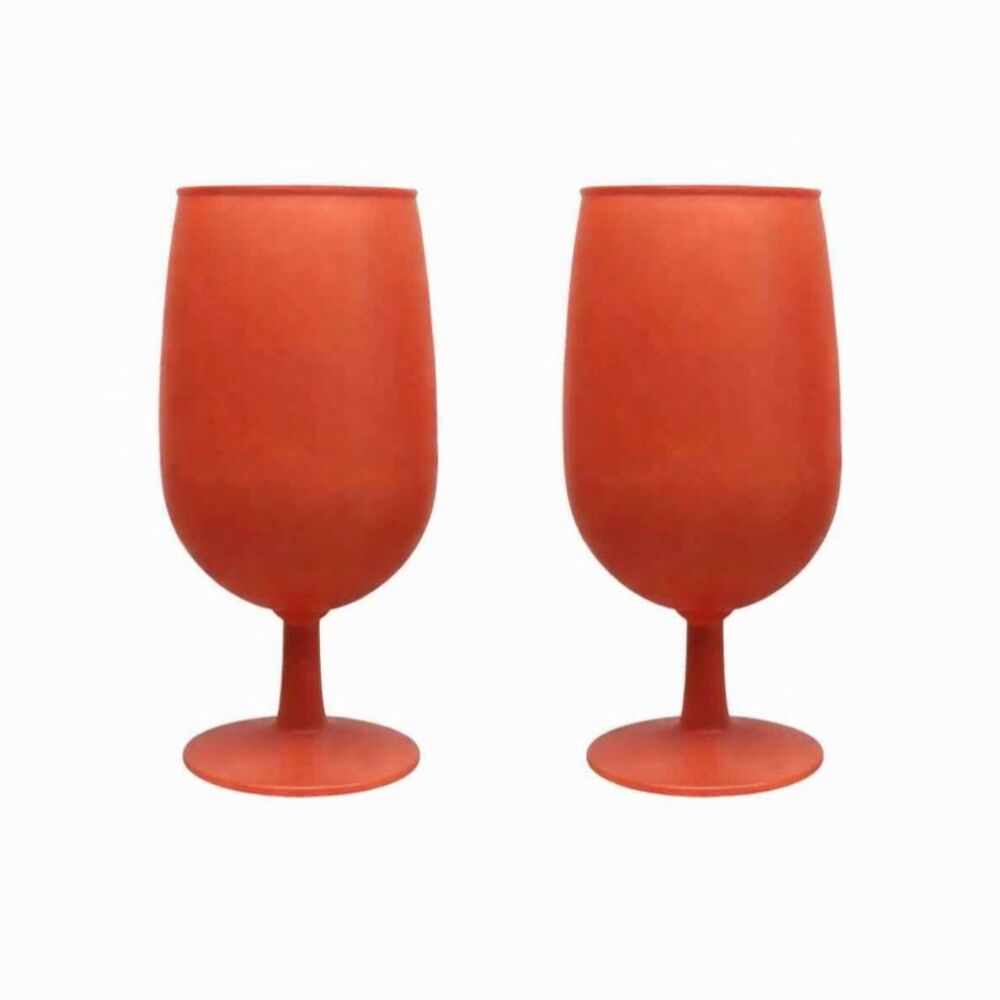 2 VTG Frosted Red Orange Goblet Wine Glass Christmas Candle Holder Home Decor